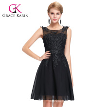 Grace Karin Sleeveless Crew Neck Black Chiffon Short Prom Dress GK000063-1